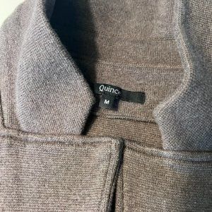 Quince 100% Organic Cotton Knit Blazer, Open Front, Size Medium in Heather Brown